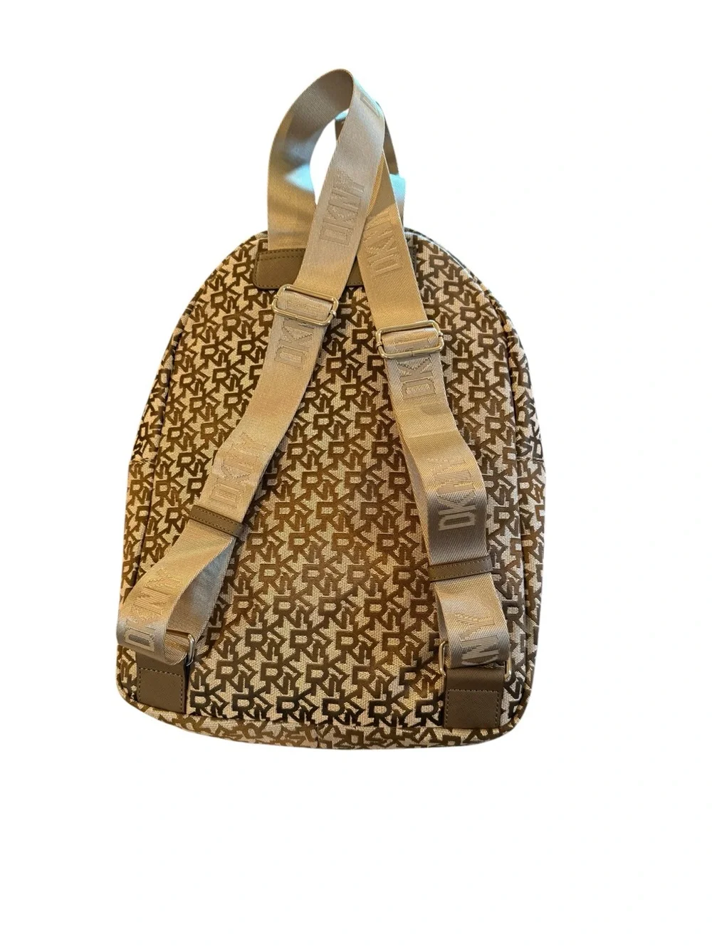 DKNY Monogram Logo Carlita Canvas Backpack in Beige Brown